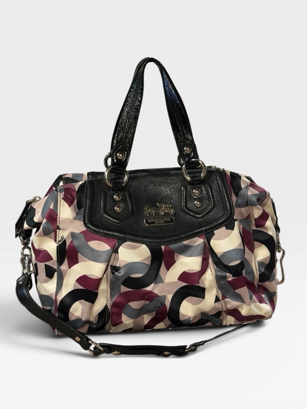 Coach Madison Graphic Op Art Audrey Satchel in Purple Gray Black White